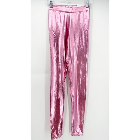 Zara Metallic Shiny Legging High Rise Pants in Pink NEW S - Picture 2 of 13